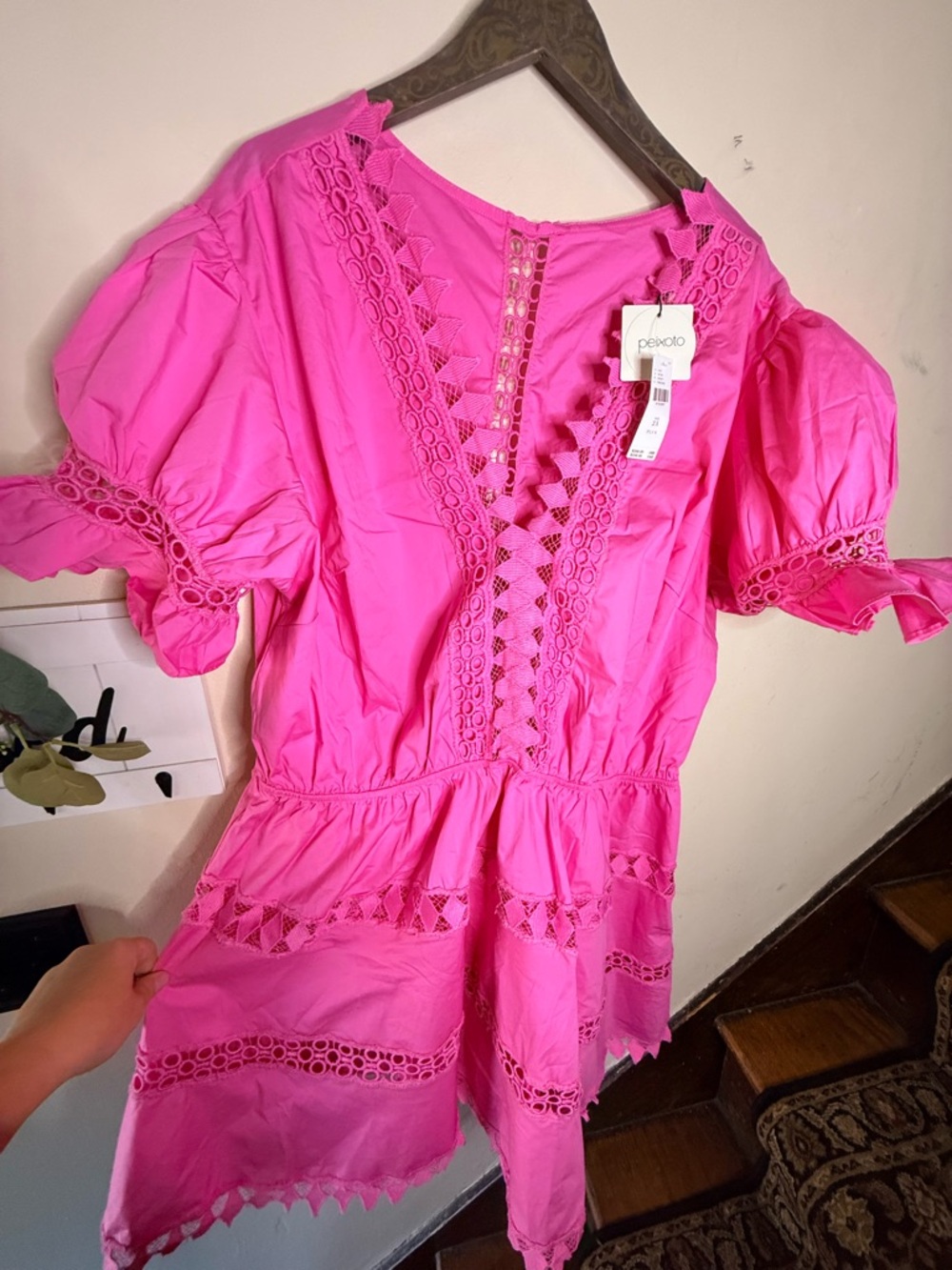 NWT Anthropologie Pink Crochet-Trim Mini Dress - Picture 7 of 16